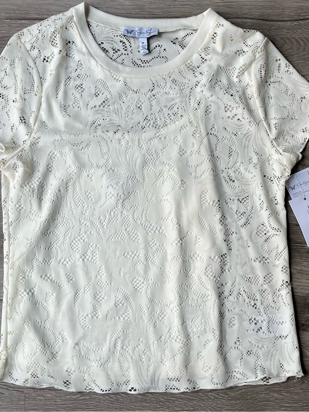 Cream Eyelet Short Sleeve Tee